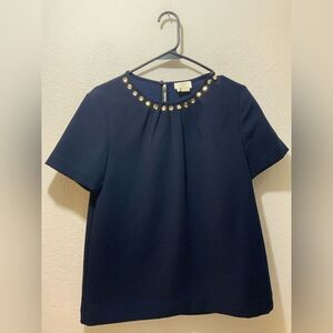 Kate Spade Live Colorfully Blue Top w Embellished Jeweled Neckline size 8